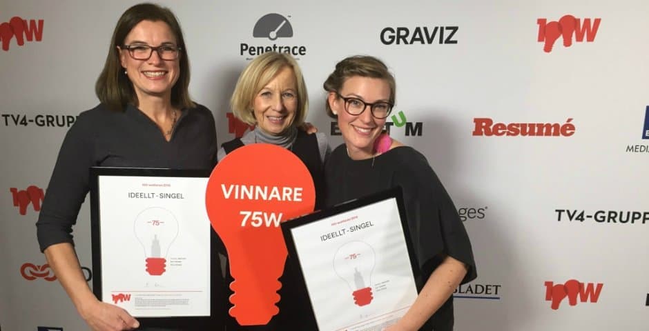 Anna Hemlin, Sophie Ternheim och Jenny Hagblom står med ett inramat diplom.