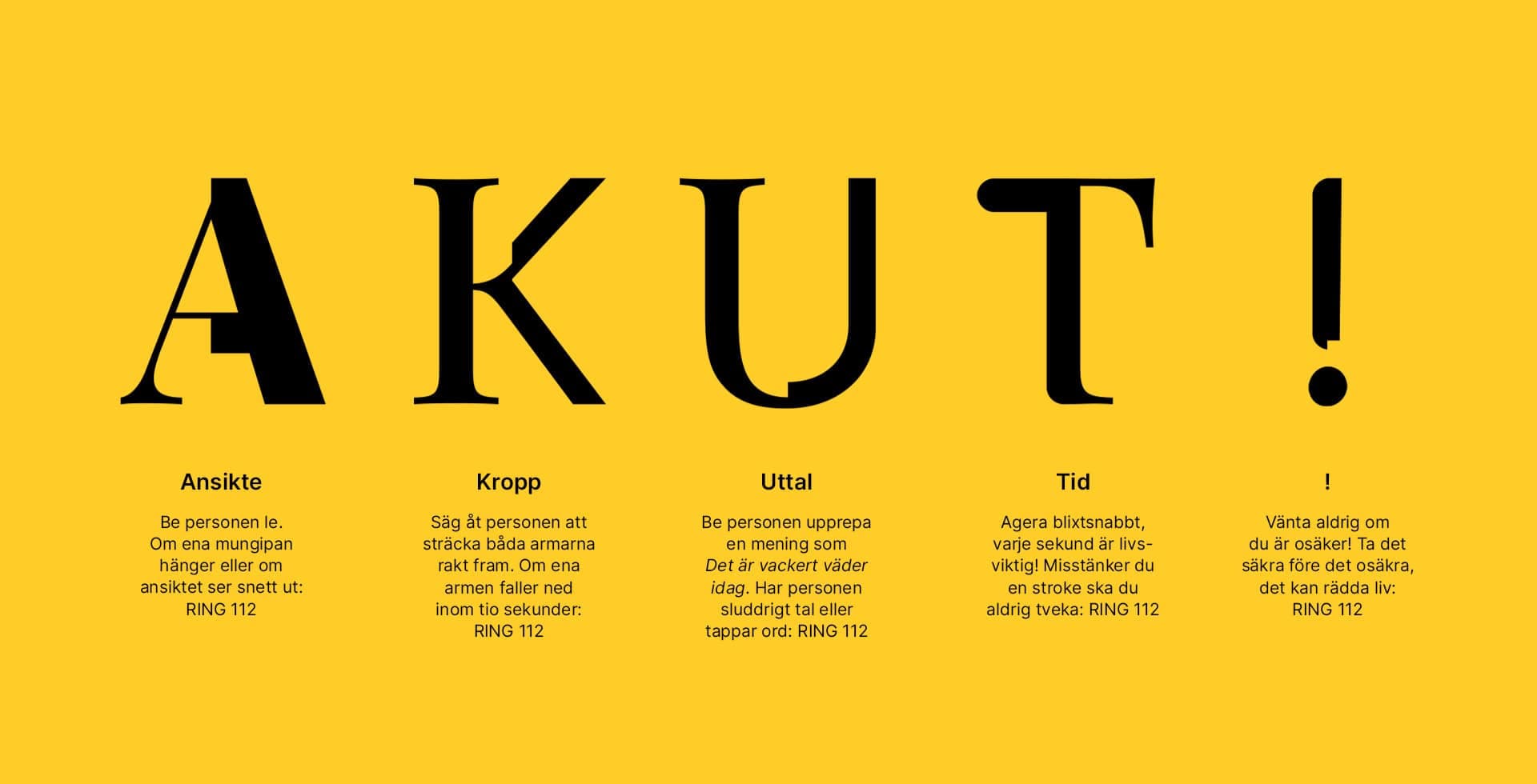 En beskrivning av AKUT-testet som lär dig att känna igen varningssignalerna när någon får en stroke.