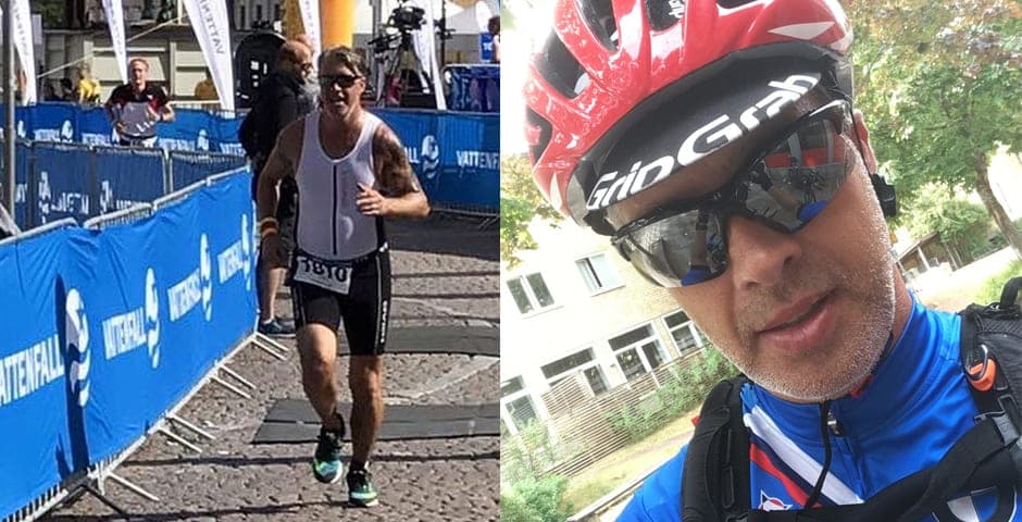 Jonas syns dels springandes i ett lopp, dels med cykelhjälm.