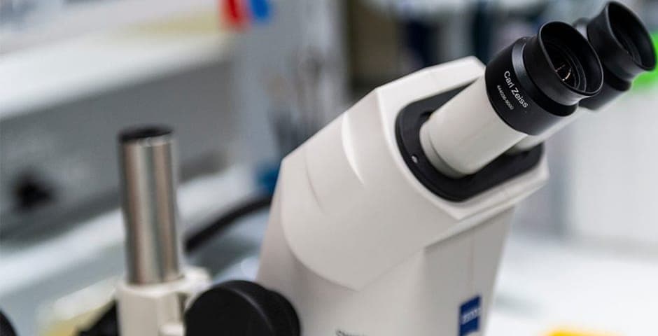 Närbild på ett mikroskop.