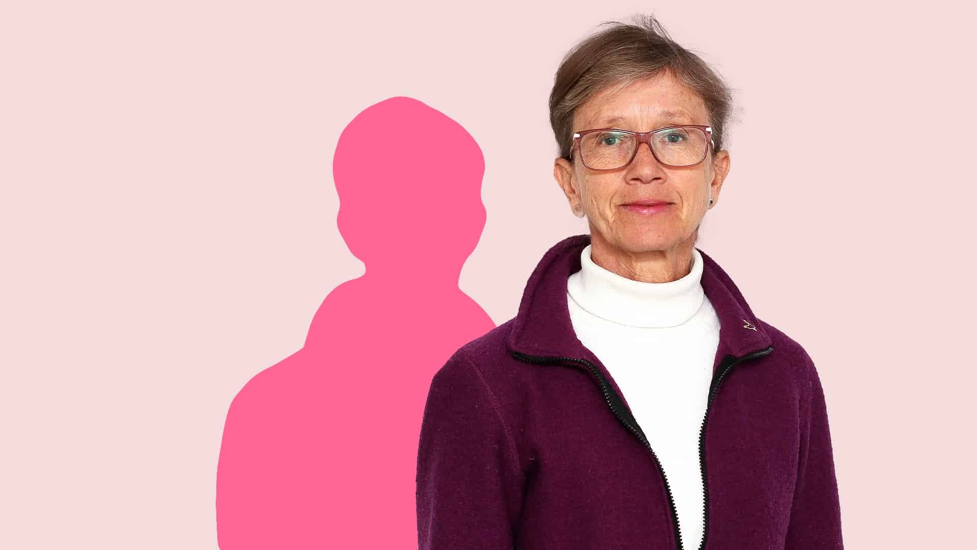 Kollage med Kristina Glise som har en rosa siluette bakom sig.