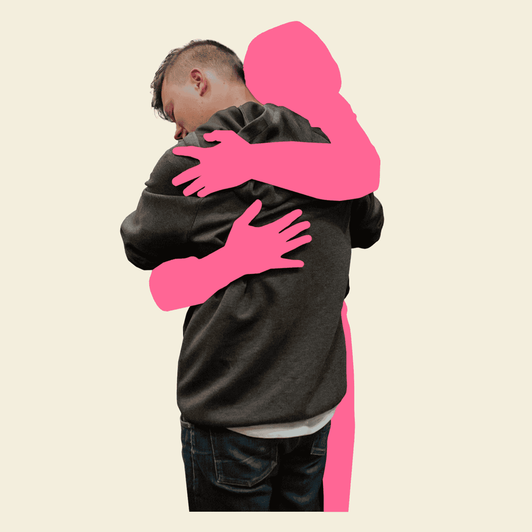 Person som kramas med en rosa silhuett av en person.